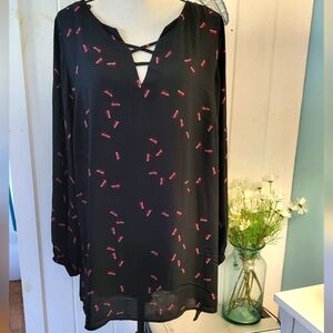 Red Heel Novalty Print Longsleeve Tunic Size 18